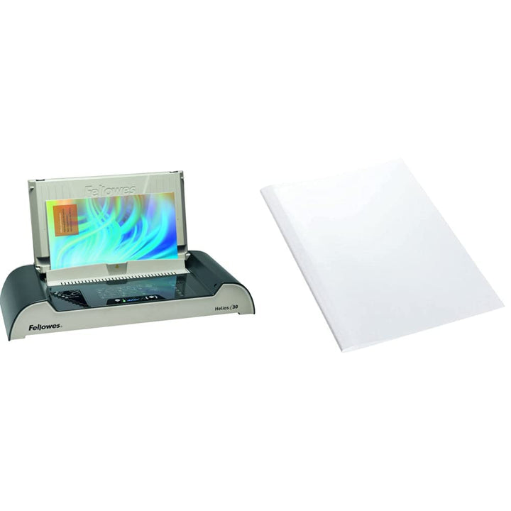 Fellowes 5641001 Büro Thermobindegerät Helios 30 platin/schwarz & Leitz 177161 Thermobindemappe Stan