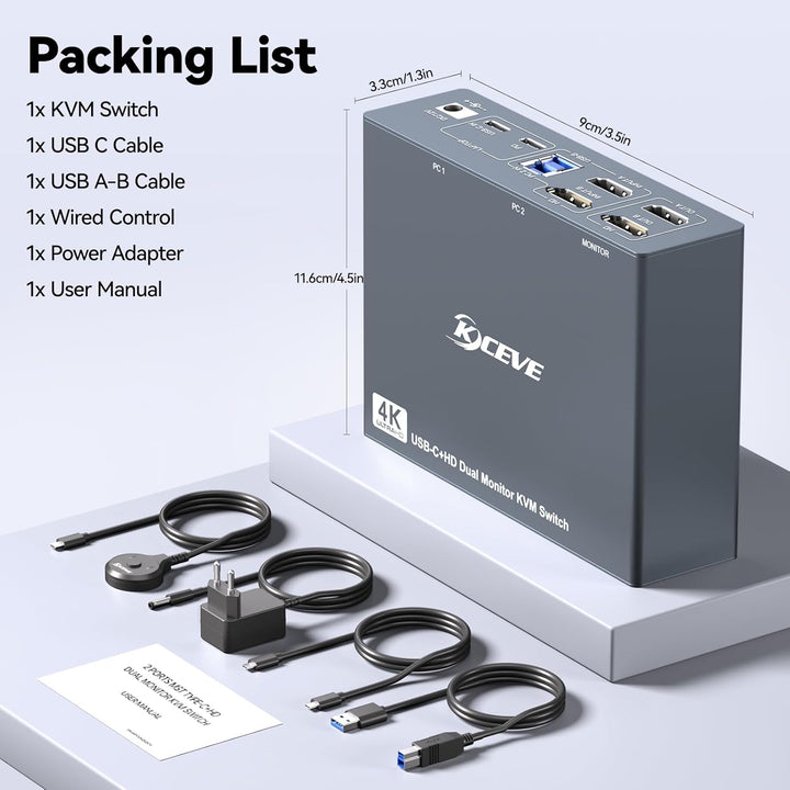 KVM Switch 2 Monitore 1 Desktop 1 Laptop 4K@60Hz, 7-in-1 Dual Monitor KVM Switch Dockingstation, 2 H