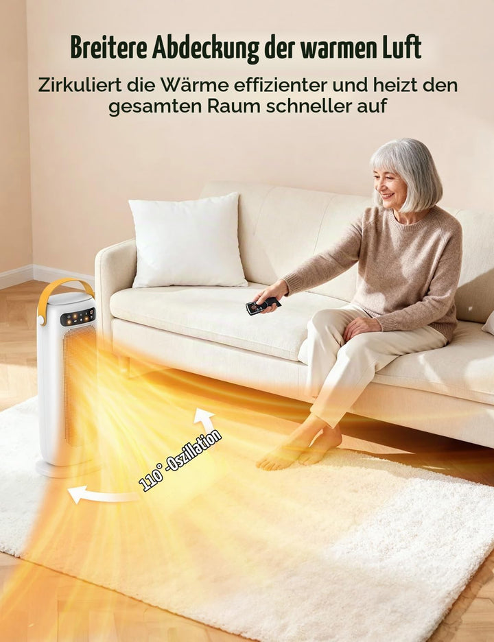 Heizlüfter Energiesparend, 35dB Leise &amp; Kraftvoll 1500W PTC Keramik Heizlüfter mit Fernbedienung, 4