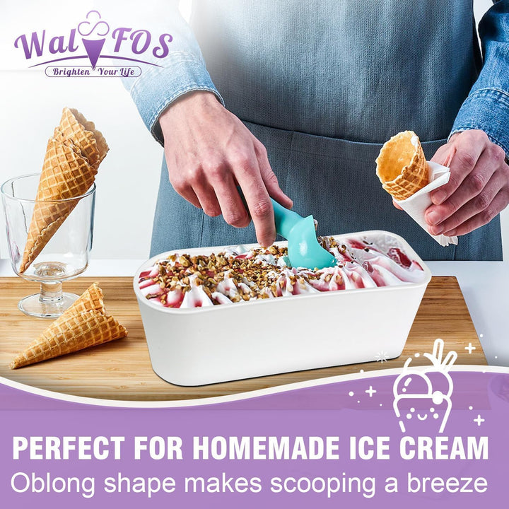 Walfos® Eisbehälter, 2er-Eisbehälterfür Speiseeis, 1.5L Eisbehälter mit Silikon-Deckel, BPA-frei Hau