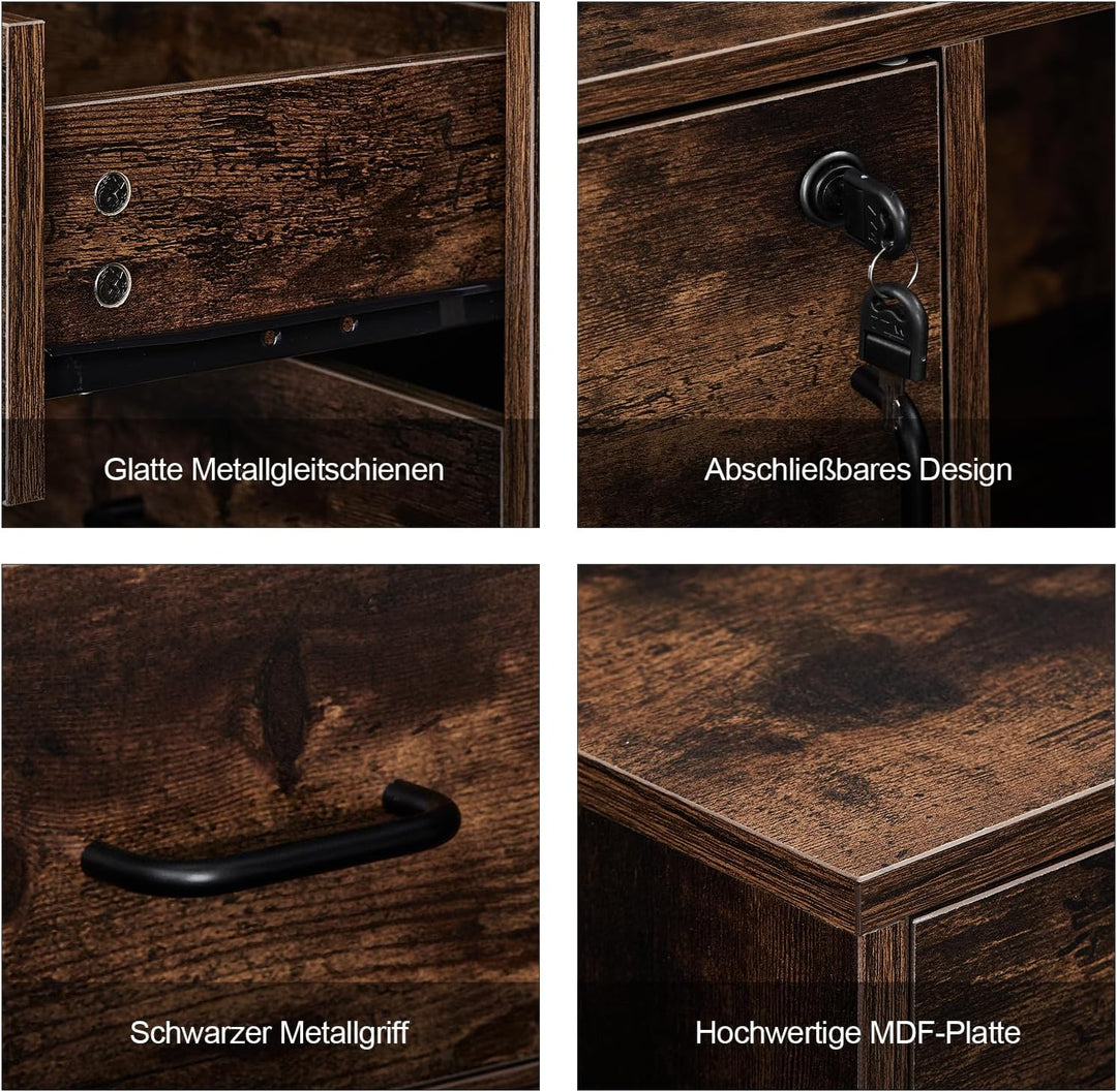 TUKAILAI Rollcontainer, Mobile Aktenschränke, Aktenschrank mit 2 Schublade 2 Regal, Büroschrank mit