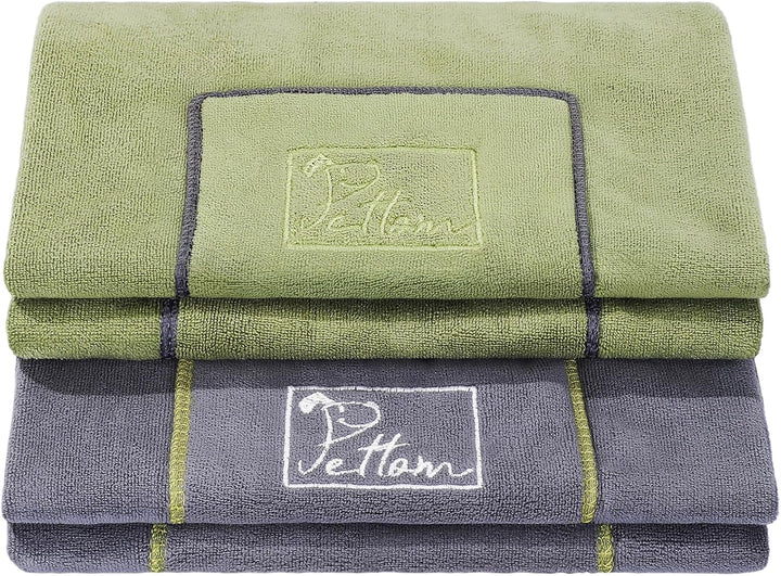 PETTOM 2 Stücke Hundehandtuch Mikrofaser Extra Saugfähig, Handtücher Hund mit Taschen Schnell Trocke