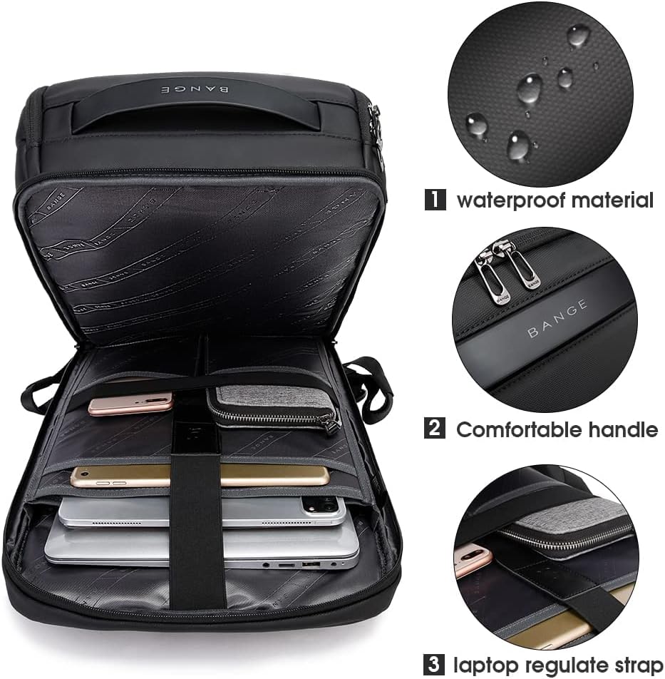 BANGE Business-Smart-Rucksack, wasserdicht, 39,6 cm (15,6 Zoll), Laptop-Rucksack mit USB-Ladeanschlu