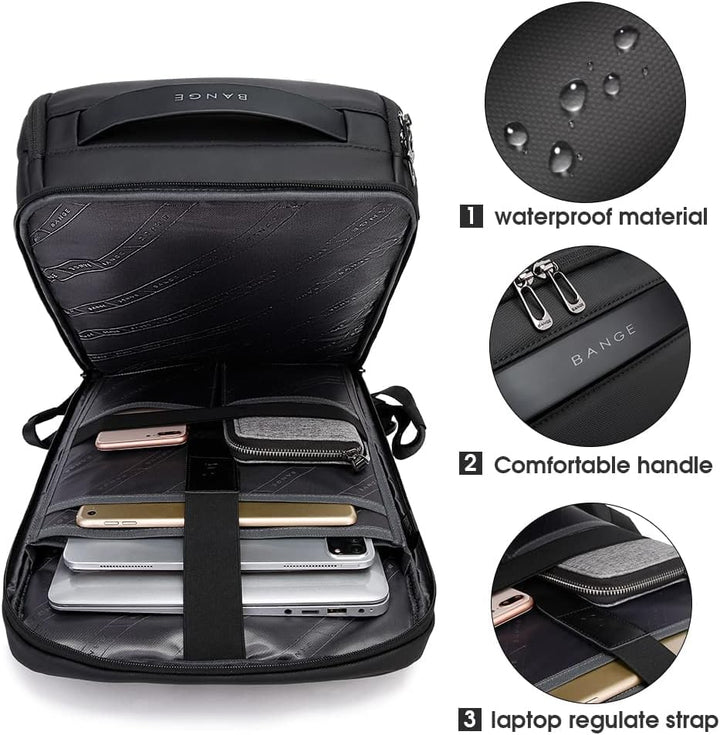BANGE Business-Smart-Rucksack, wasserdicht, 39,6 cm (15,6 Zoll), Laptop-Rucksack mit USB-Ladeanschlu