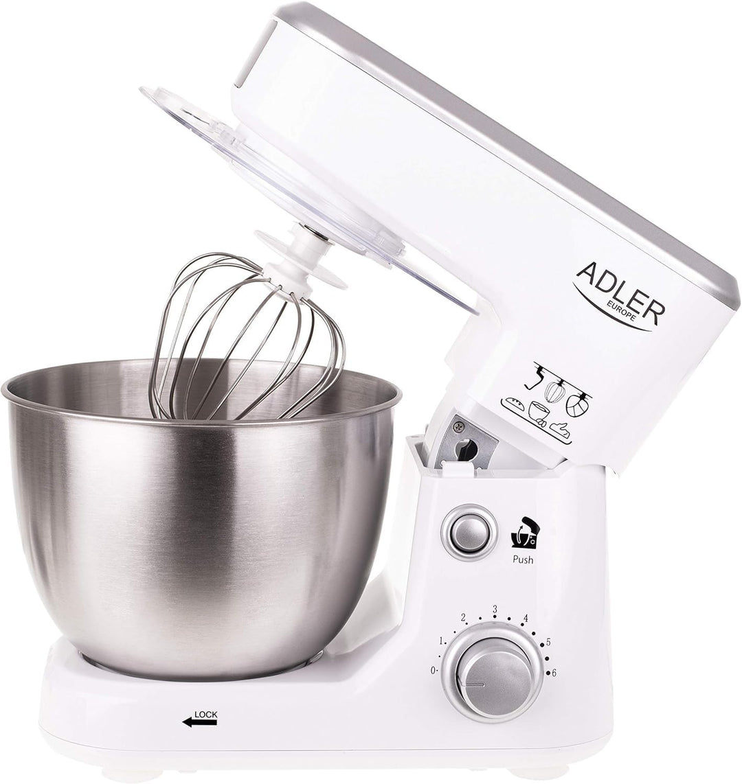 adler AD4216 Knetmaschine, 4 Liter, Einstellbare Geschwindigkeit, 1000 W, Weiss, Edelstahl Rostfrei