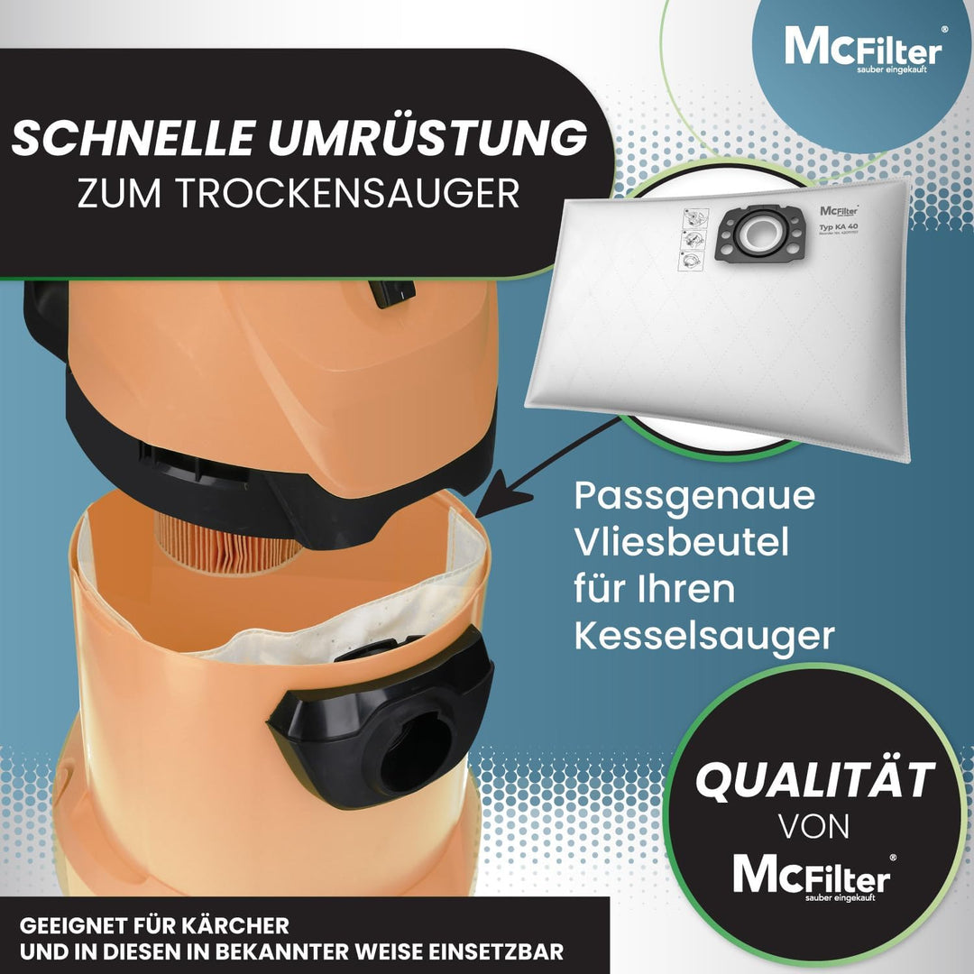 McFilter I 10 Staubsaugerbeutel kompatibel mit Kärcher WD2 Plus V-12/4/18/C, WD3 Serie V-17/4/20, KW