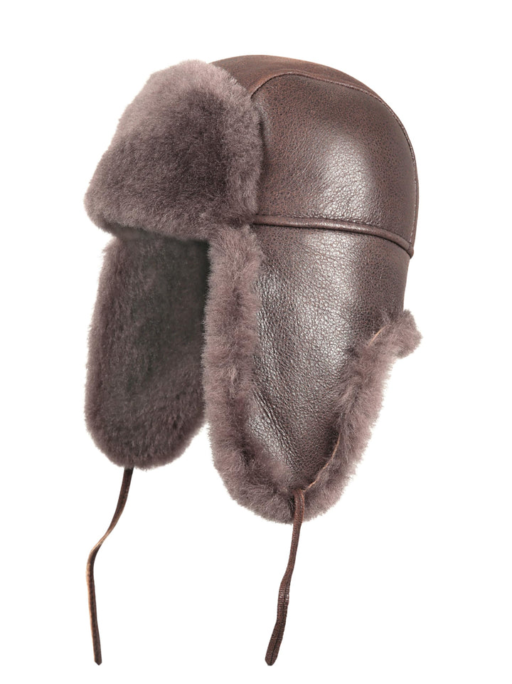 Unisex Fliegermütze aus Schafsleder, Russische Ushanka Trapper Winterfellmütze M Taupe, Braun, M Tau