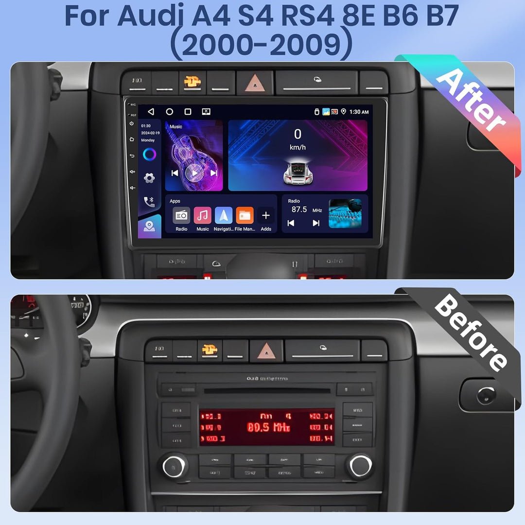 Hikity [4+64GB] Android 15 Autoradio für Audi A4 S4 RS4 8E B6 B7 (2000-2009) Radio CarPlay Android A