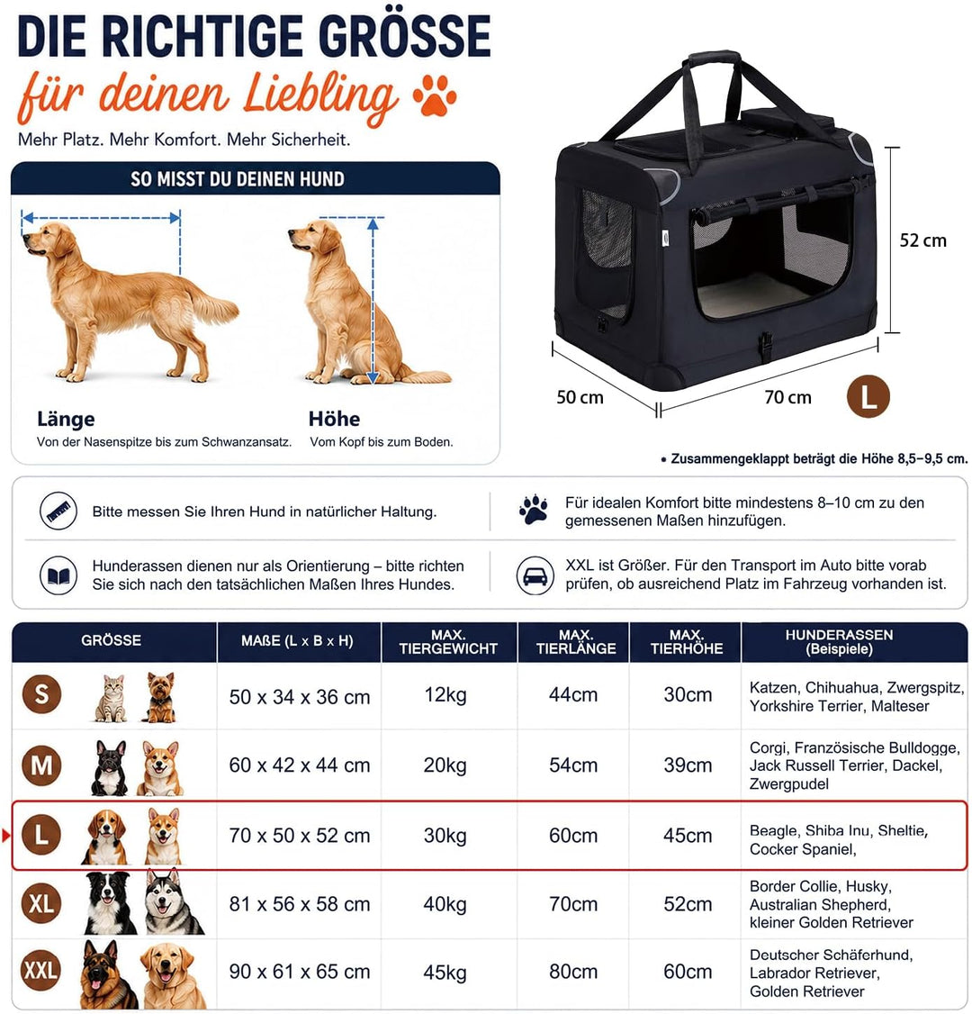 Zedelmaier Hundebox Faltbar Hundetransportbox, L 70x52x50cm, robust Transportbox für Hund Gross Hund