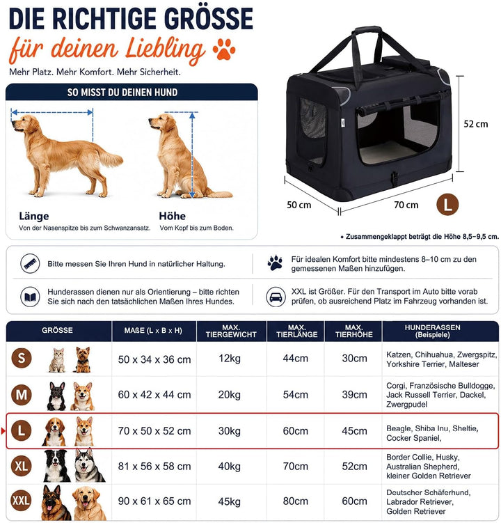 Zedelmaier Hundebox Faltbar Hundetransportbox, L 70x52x50cm, robust Transportbox für Hund Gross Hund