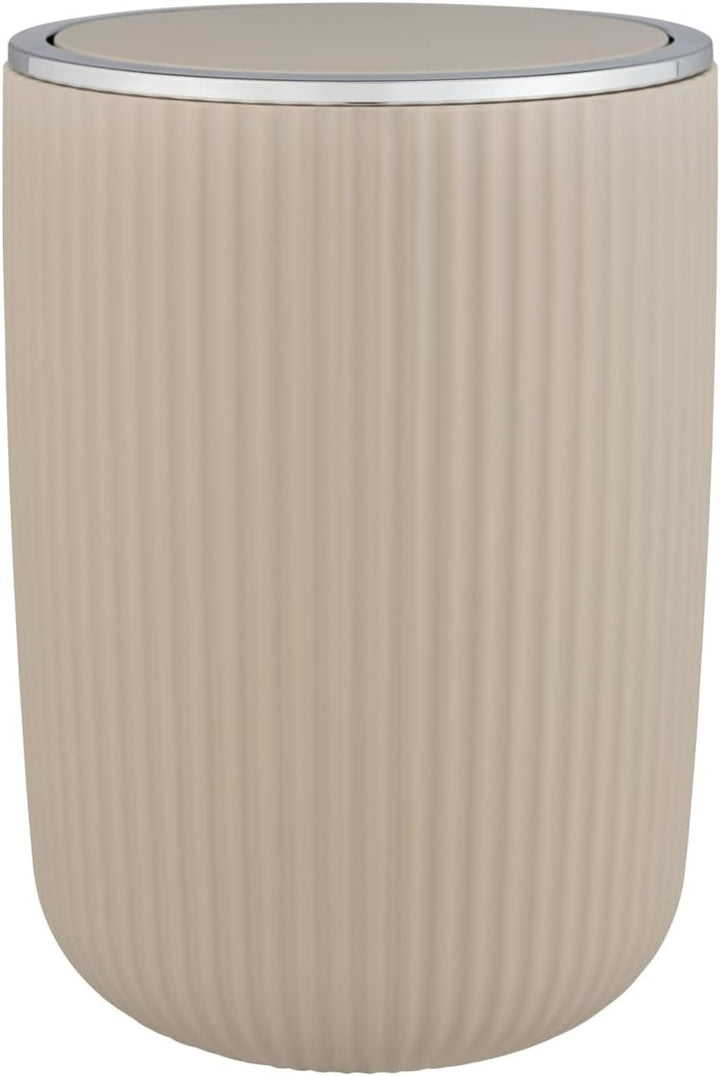 WENKO Schwingdeckeleimer Mod. Agropoli L Beige, 5,5 Liter, Badezimmer-Mülleimer mit Deckel, Abfallei