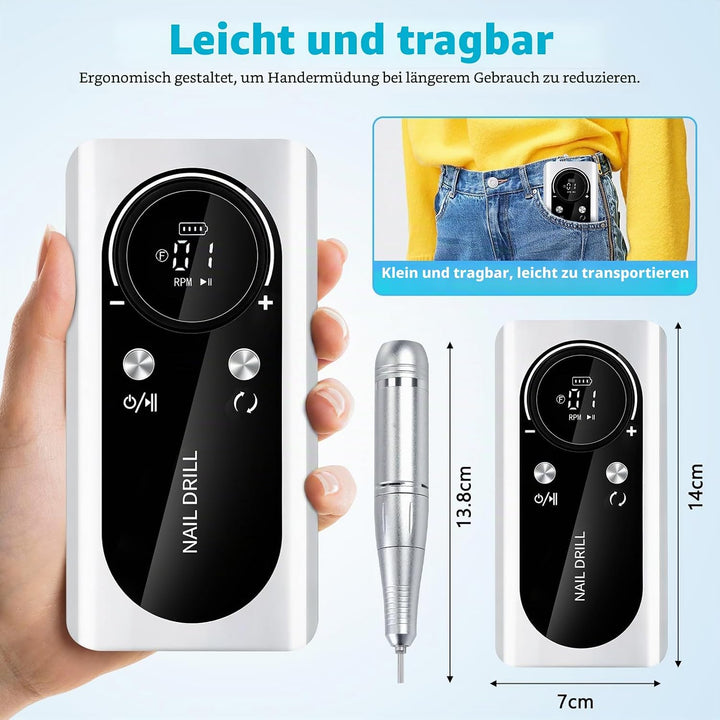 Elektrische Nagelfeile, Professionell Elektrische Nagelfräser mit LCD-Display, 45000 U/Min Tragbare
