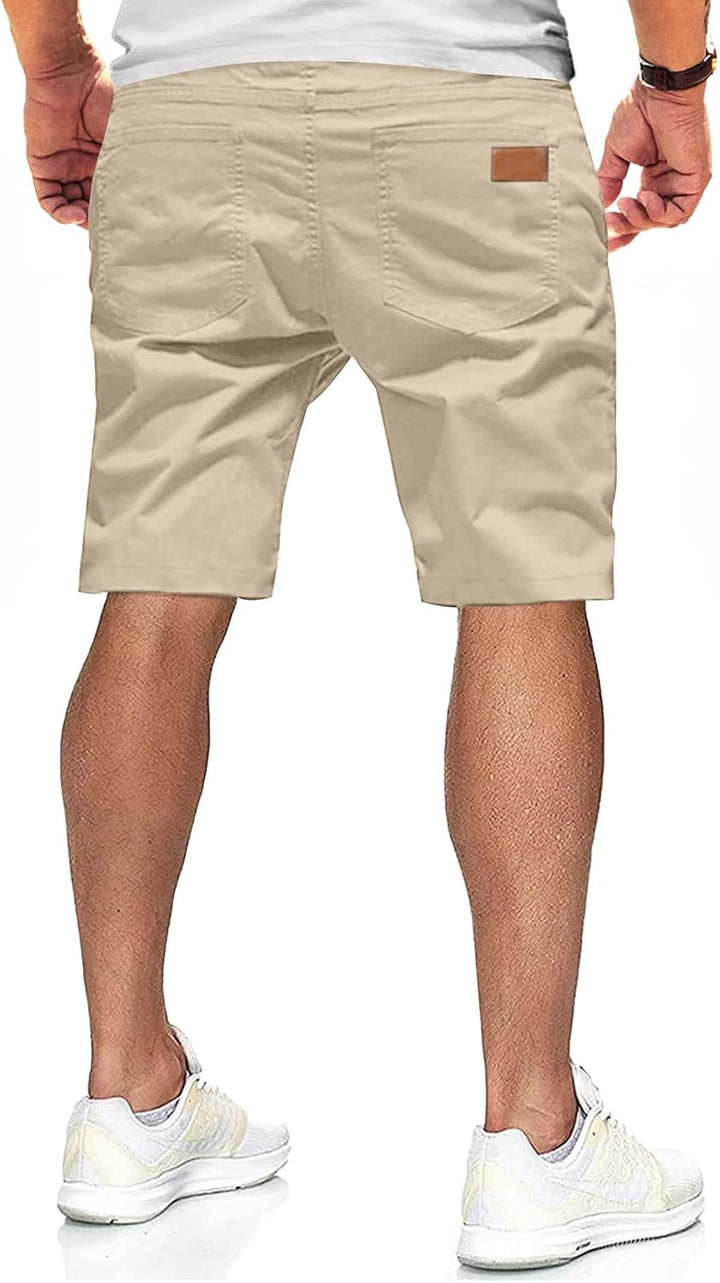JMIERR Kurze Hosen Herren Shorts Herren Sommer Chino Baumwolle Elastische Taille mit Taschen S Beige
