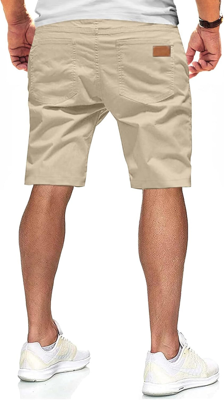 JMIERR Kurze Hosen Herren Shorts Herren Sommer Chino Baumwolle Elastische Taille mit Taschen S Beige