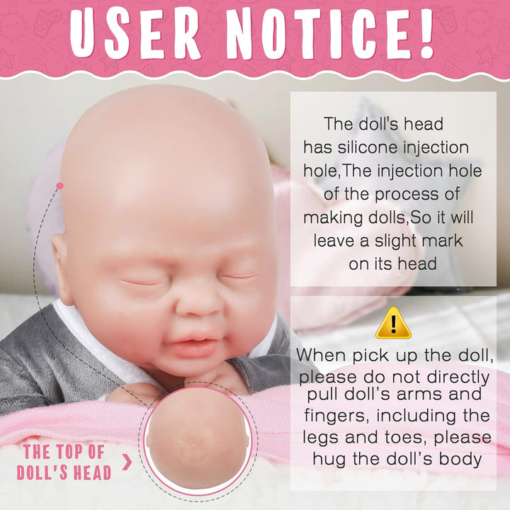 Vollence 36 cm Augen Geschlossen VollSilikon Baby Puppen, Nicht Vinyl Puppen, Kann Einen Schnuller N