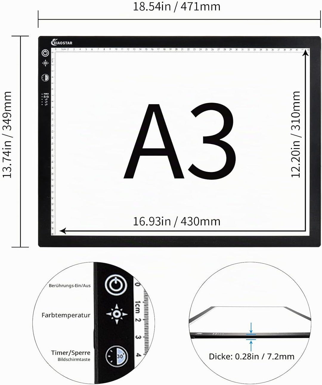 XIAOSTAR A3 Led Licht Pad Leuchttisch, Smart Tracing mit Sperrbildschirm und Timing-Set, einstellbar