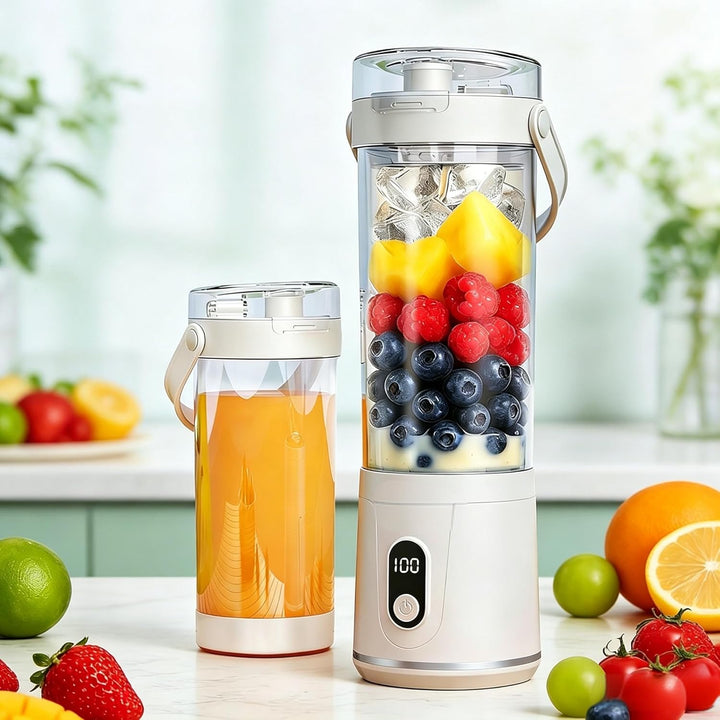 Tragbarer Mixer mit Trinkdeckel, 600ml Smoothie-Maker to Go Persönlicher für Mixer Zuhause Küche Fit