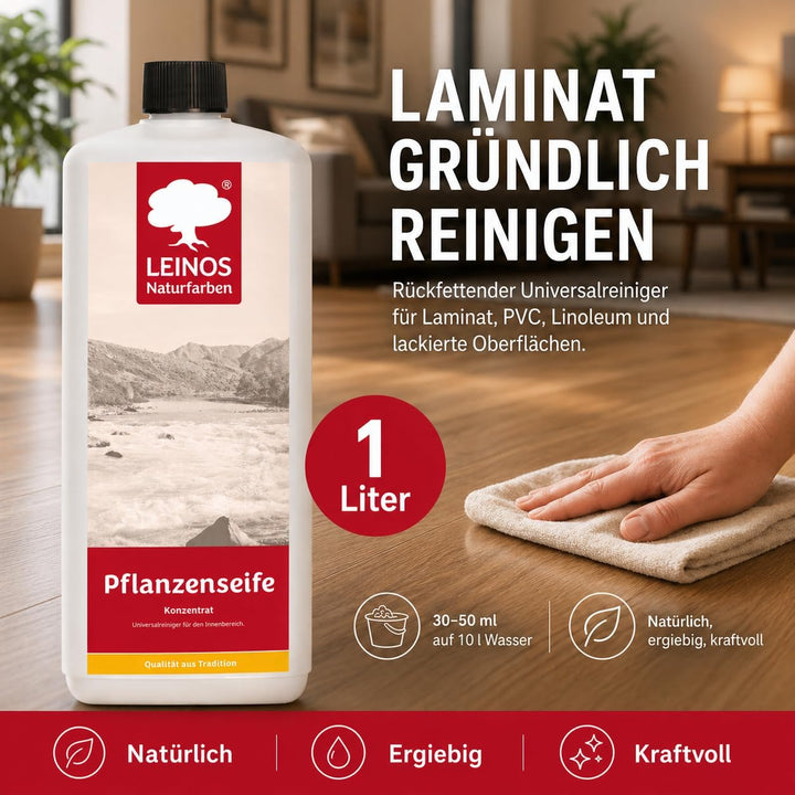 LEINOS Pflanzenseife 1 L– Rückfettender Universalreiniger für geölte, gewachste, lackierte Holzfläch