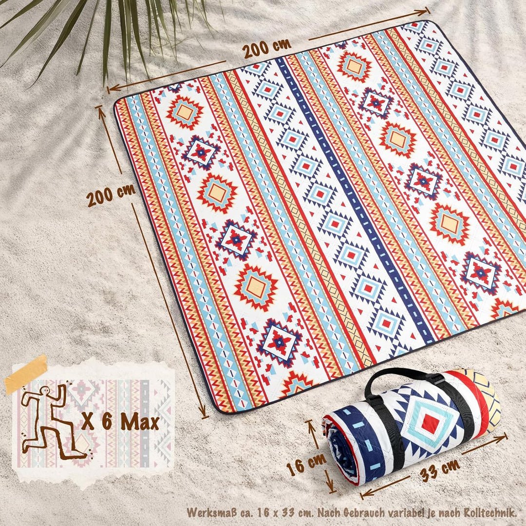 Picknickdecke 200x200cm XXL, wasserdichte sandfreie Stranddecke, 3-lagig gepolsterte isolierte Campi