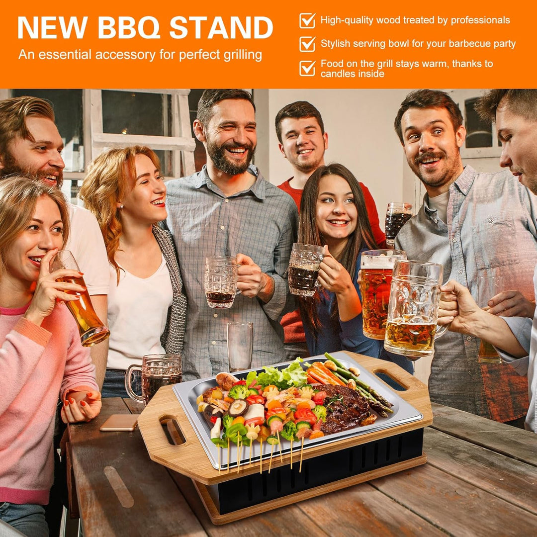 BBQ Warmhalteplatte Teelicht, Fleischwarmhalter FüR Grillen, BBQ Servierplatte mit Edelstahlauflage