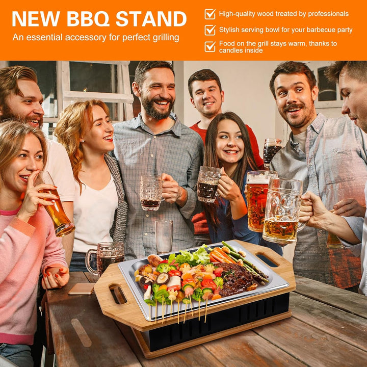 BBQ Warmhalteplatte Teelicht, Fleischwarmhalter FüR Grillen, BBQ Servierplatte mit Edelstahlauflage