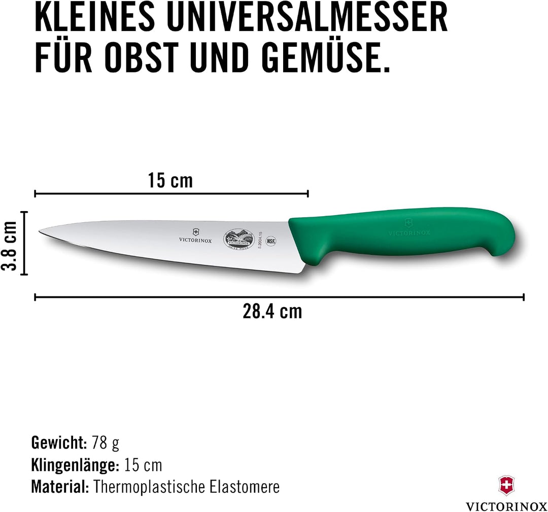 Victorinox Fibrox Kochmesser, Breites Universalmesser für Obst und Gemüse, 15 cm, Gerade Klinge, Sch