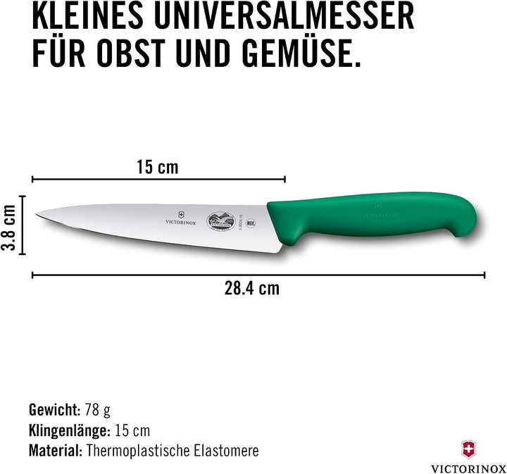 Victorinox Fibrox Kochmesser, Breites Universalmesser für Obst und Gemüse, 15 cm, Gerade Klinge, Sch