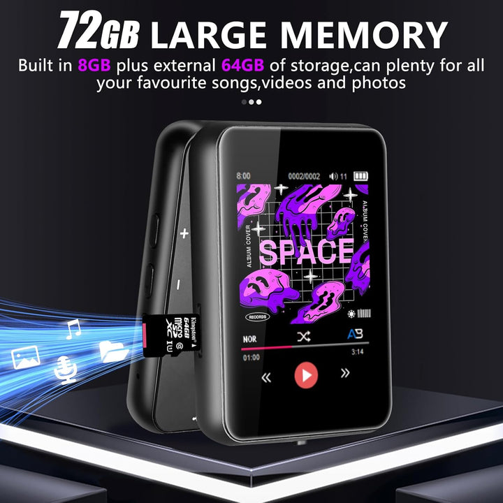 COVVY 72 GB MP3 Player, Musik-Player mit Bluetooth 5.2, eingebauter HD-Lautsprecher, FM-Radio, Sprac