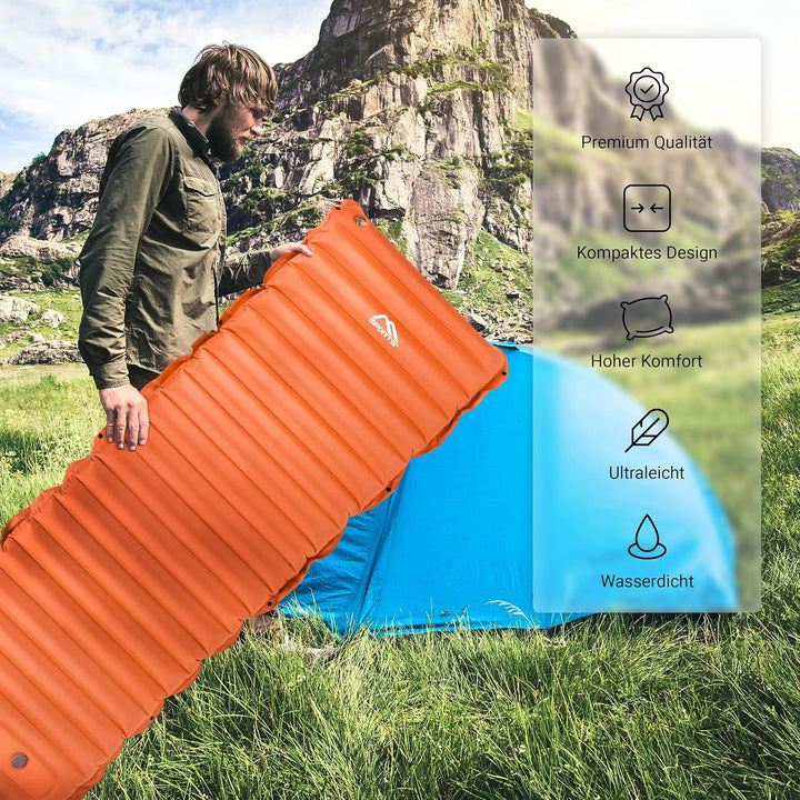 MSPORTS Camping Isomatte Premium, Schlafmatte Ultraleichte Isomatte für Outdoor mit Fusspresse Pumpe