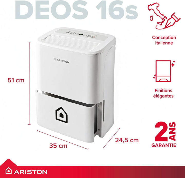 Ariston Deos 16s Wi Fi Tragbarer Luftentfeuchter, 430W, 16 Liter/Tag, Weiss 16 Litri Wi-Fi, 16 Litri