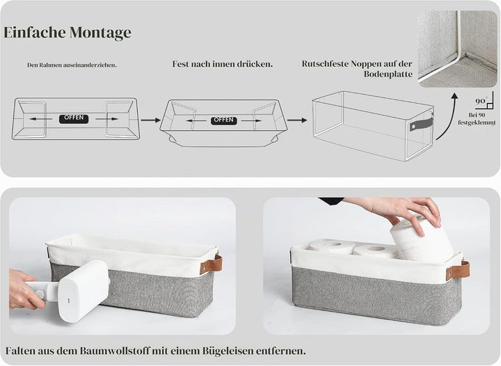 StorageWorks Schmale Aufbewahrungskorb Bad, Robuste Schrank Organizer, Körbe Aufbewahrung mit Griffe