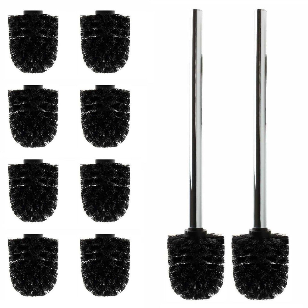 Daloual - 10 x Ersatz WC-Bürstenkopf Schwarz Ø ca. 6,5 cm + 2 x Edelstahl-Griff 26,5 cm - Toiletten-