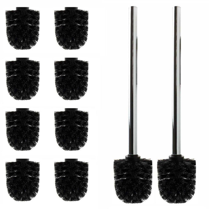 Daloual - 10 x Ersatz WC-Bürstenkopf Schwarz Ø ca. 6,5 cm + 2 x Edelstahl-Griff 26,5 cm - Toiletten-