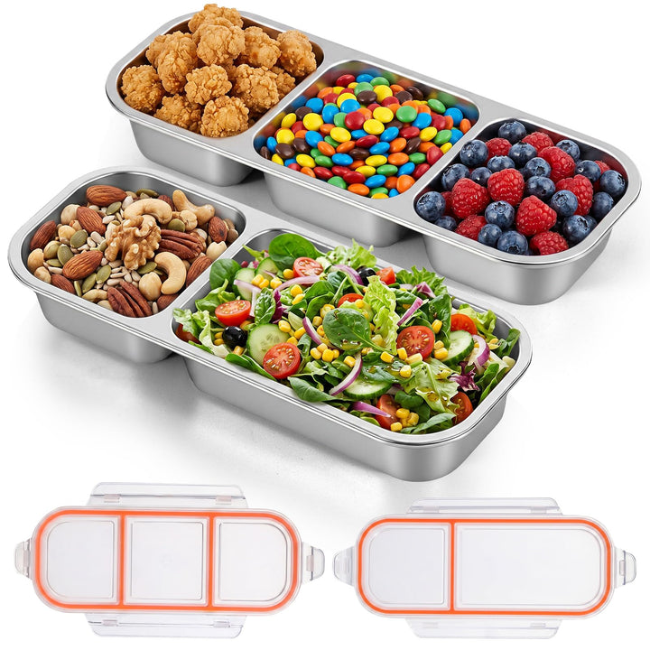 Snackbox mit Fächern Edelstahl 2 Stück 600ml und 700ml Snackbox Edelstahl mit Deckel Auslaufsicher B