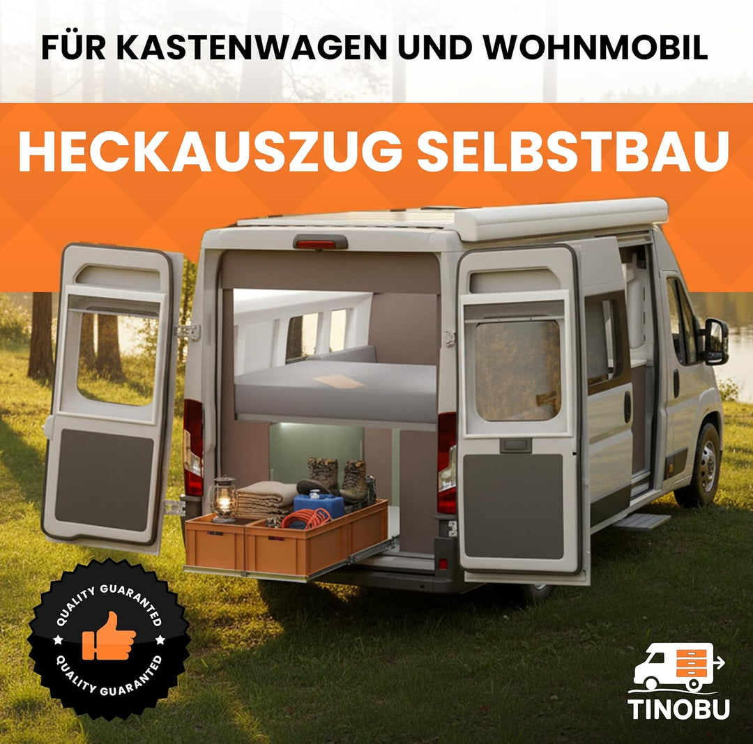 Heckküche-Auszug 120x60 – Leichter Auszug für Camping-Module, 120 kg Vollauszug, Stauraum-System für