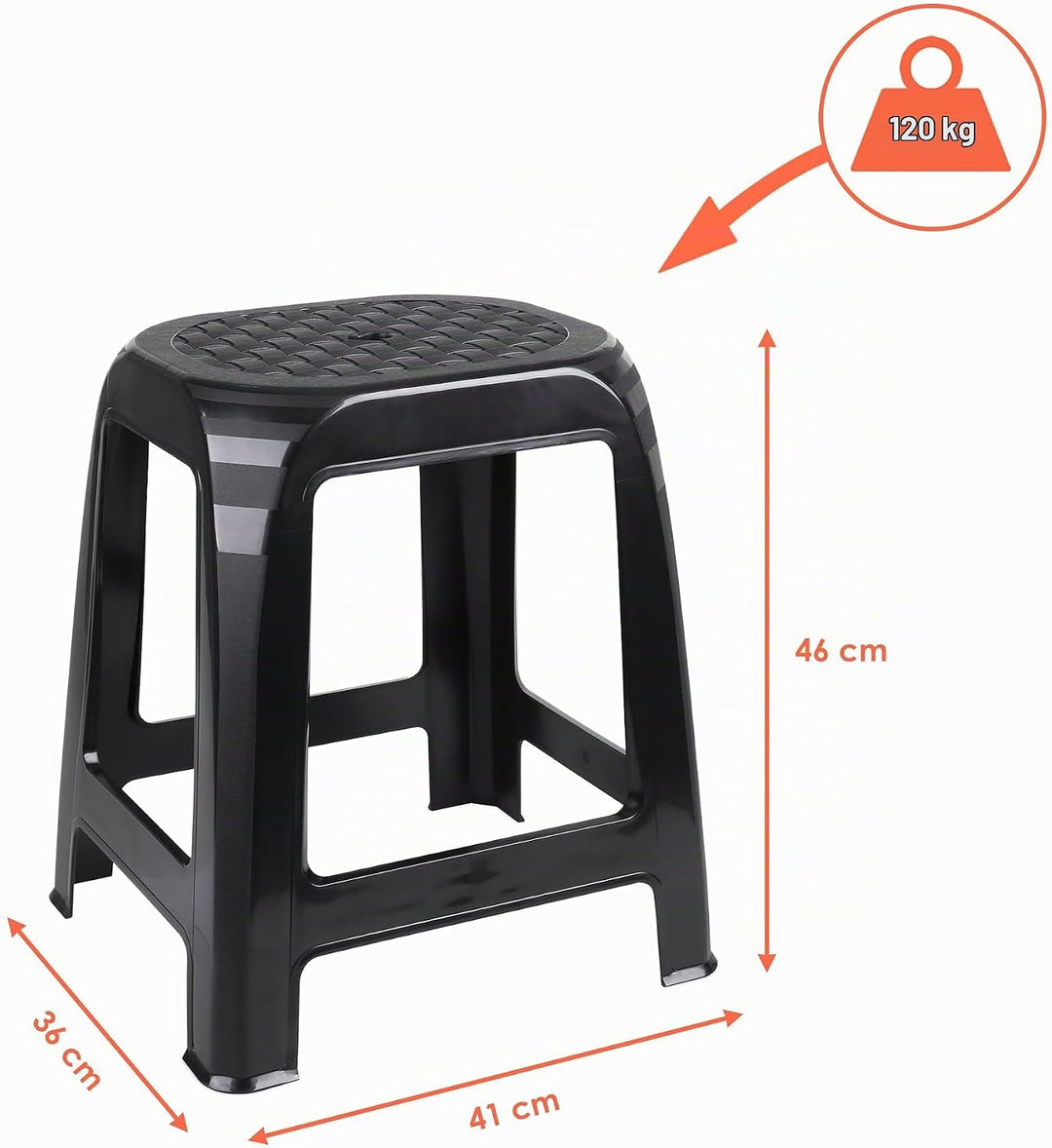 Kunststoff Tritthocker schwarz Belastbarkeit bis 120 kg - 46 x 41 cm - Küchen und Badezimmer Hocker