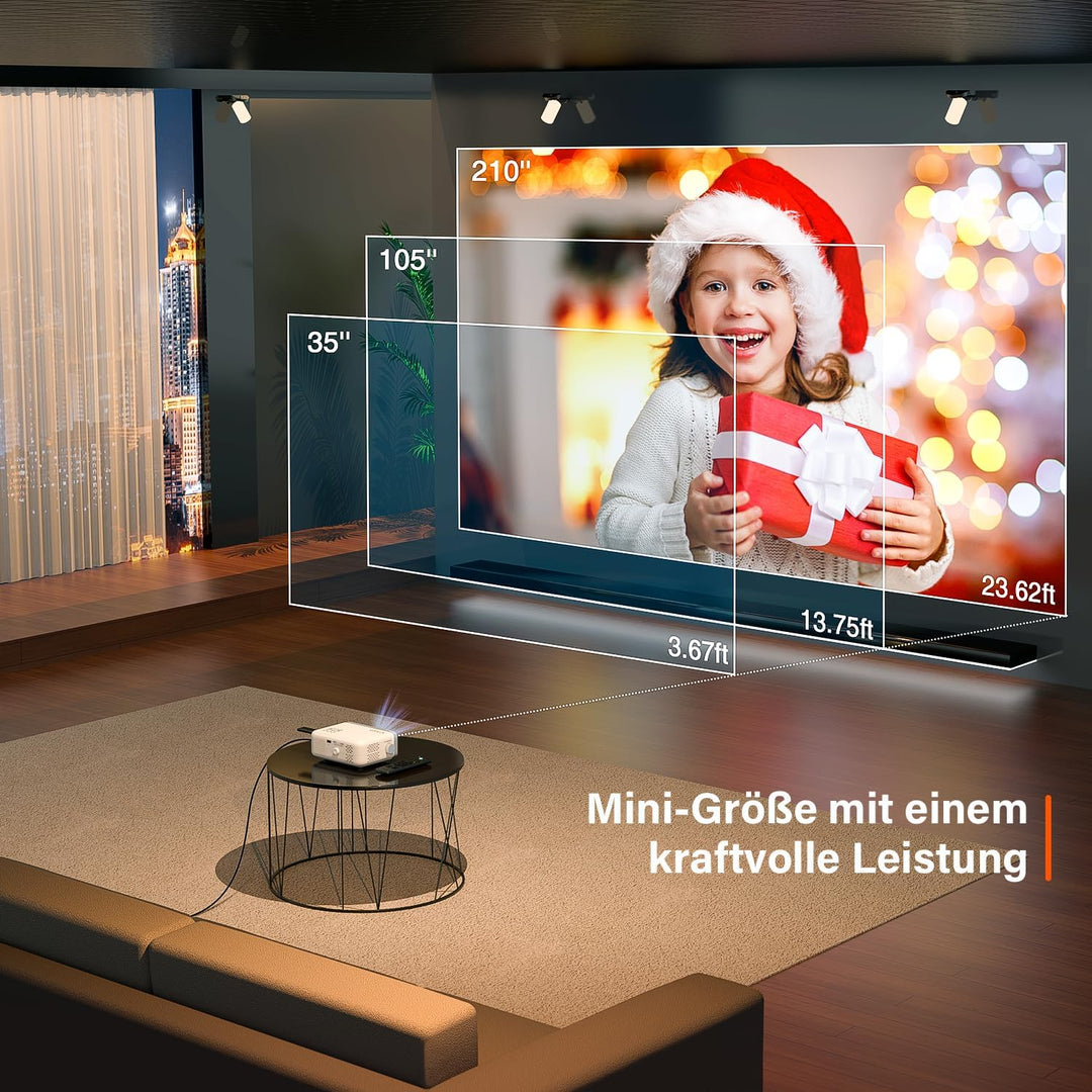 Mini Beamer, VOPLLS 17000L Full HD 1080P Unterstützt, Tragbar Video Projector mit 50% Zoom, Heimkino