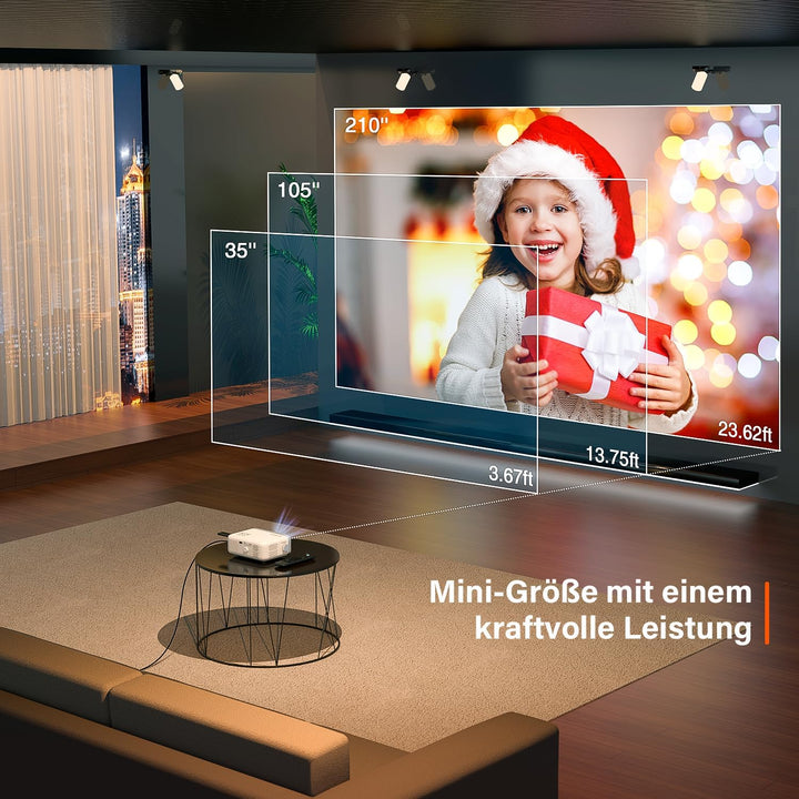 Mini Beamer, VOPLLS 20000L Full HD 1080P Unterstützt, Tragbar Video Projector mit 50% Zoom, Heimkino