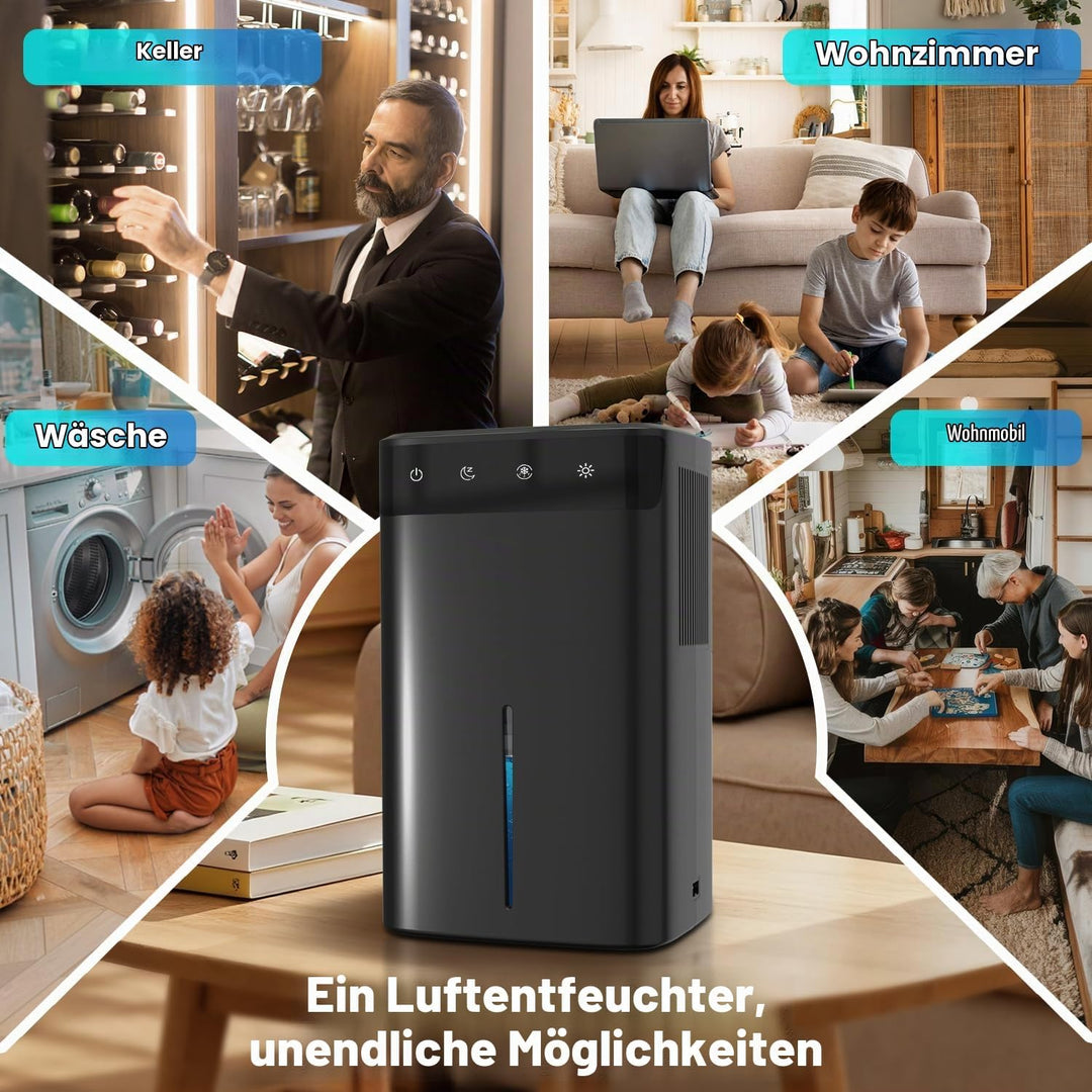 Luftentfeuchter -Black Elektrisch 2,6L, Leiser Raumentfeuchter für Keller, Bad &amp; Schlafzimmer bis 32