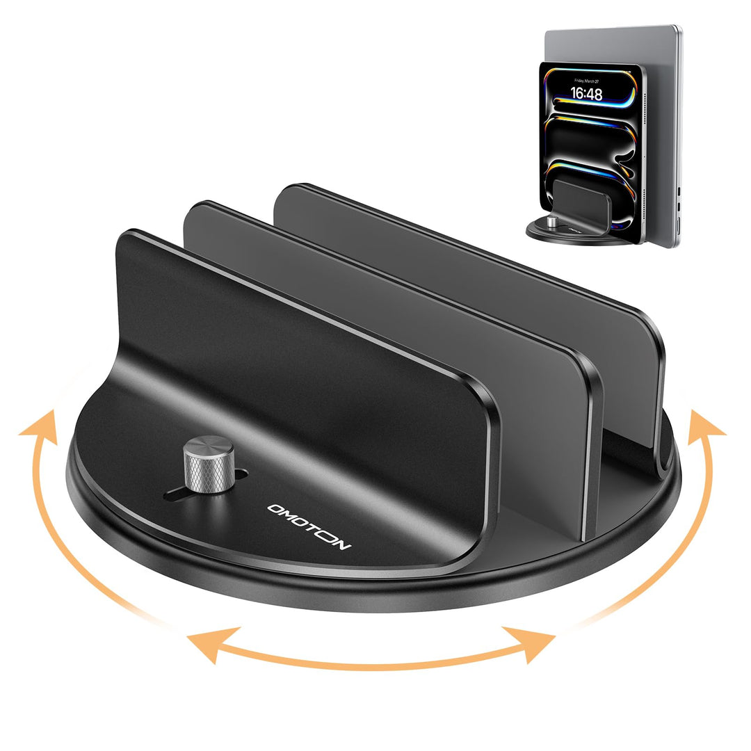OMOTON 360° Drehbarer Vertikaler Laptop Ständer, 2 Slot Aluminium Laptop Halter mit Taktilem klick,