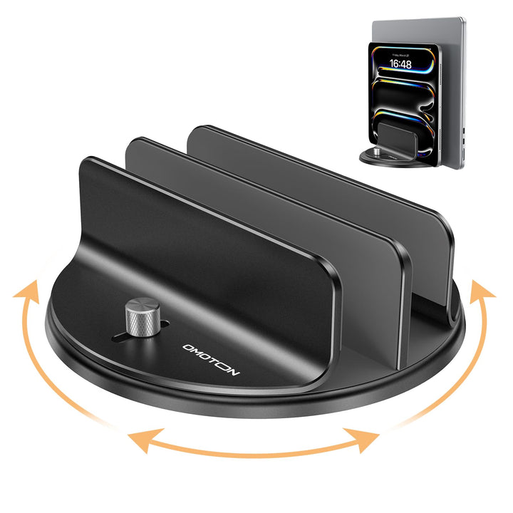 OMOTON 360° Drehbarer Vertikaler Laptop Ständer, 2 Slot Aluminium Laptop Halter mit Taktilem klick,