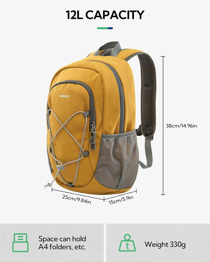 WATERFLY Rucksack Klein Wanderrucksack 12L: Leicht Tagesrucksack Mini Sport Backpack Outdoor Daypack