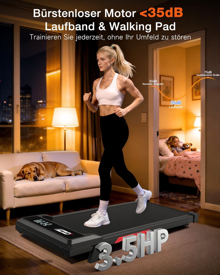 Laufband klappbar elektrisch mit 9% Steigung, leises Walking Pad mit 1-10 km/h, bürstenloser 3,0-PS-