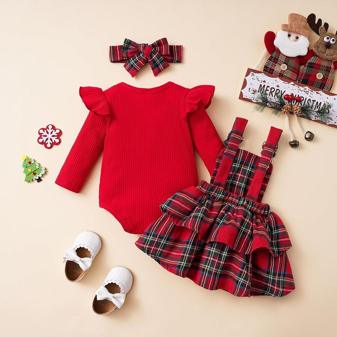 Geagodelia Baby Mädchen Weihnachten Outfit Kleidung Weihnachtsoutfit Babykleidung Set Body Strampler