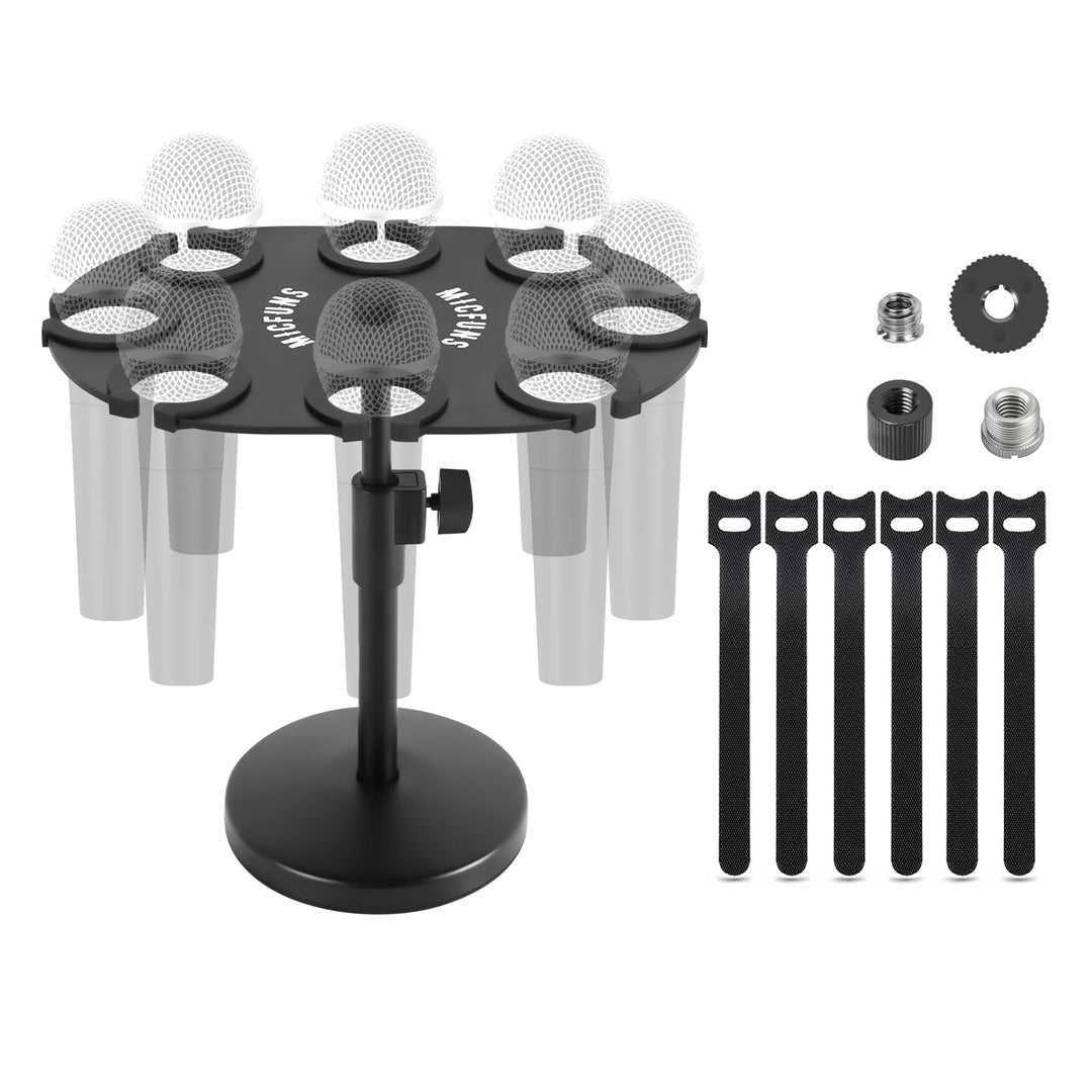 TM100 Multi-Mikrofonhalter für Mikrofonständer – quadratischer Tablett-Aufsatz hält bis zu 8 Mikrofo