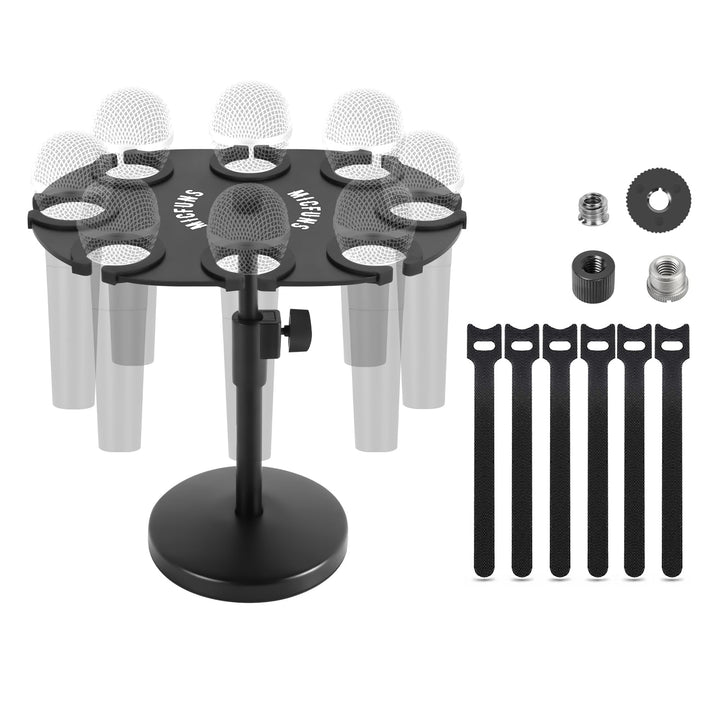 TM100 Multi-Mikrofonhalter für Mikrofonständer – quadratischer Tablett-Aufsatz hält bis zu 8 Mikrofo