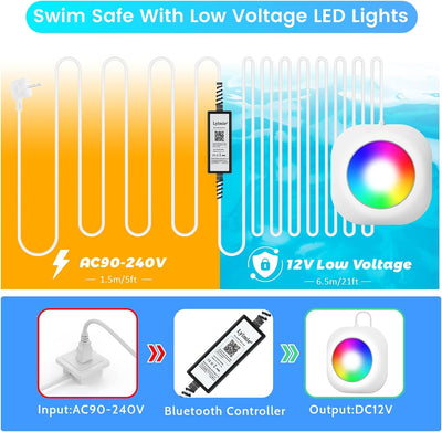 LyLmLe 10W LED Pool Lichter, 12V Smart Farbe Wechselnde Unterwasserleuchten mit APP-Steuerung, Dimmb