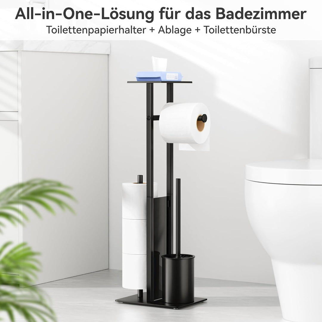Edelstahl Klopapierhalter Stehend Mit Klobürste - Toilettenpapierhalter Mit Feuchttücherbox, WC Bürs