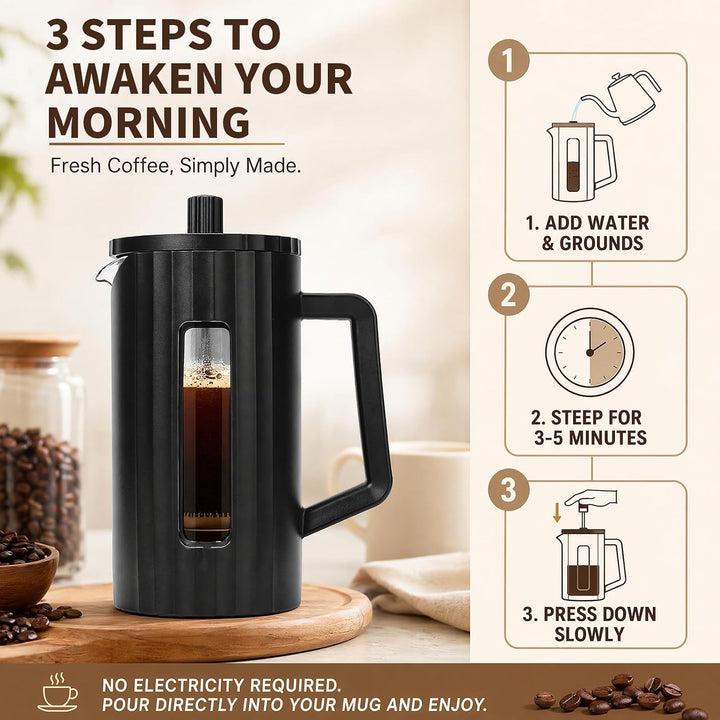 RANJIMA French Press Kaffeebereiter 1 Liter/8 Tassen, Kaffeepresse für Kaffee Tee und Cold Brew, Caf