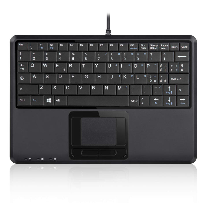 Perixx PERIBOARD-510H Plus Mini-USB-Tastatur mit Touchpad und 2 USB-Anschlüssen, leise Tasten, itali